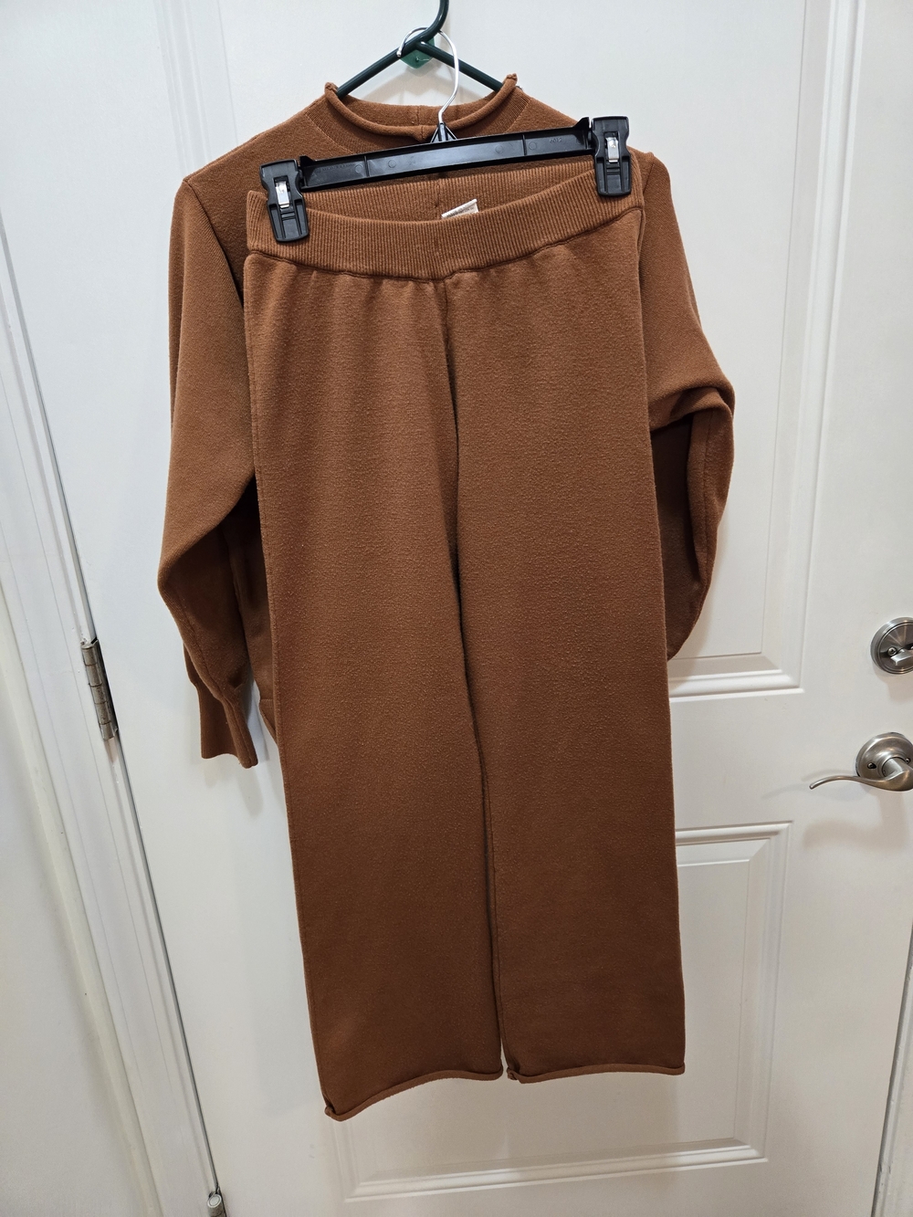 Brown Knit Sweater and Pants Set, Size S, Viscose Blend, Crew Neck, Long Sleeve